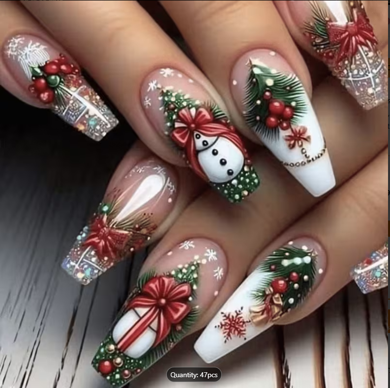 Christmas Press-On Nails – 47-Piece Holiday Nail Set
