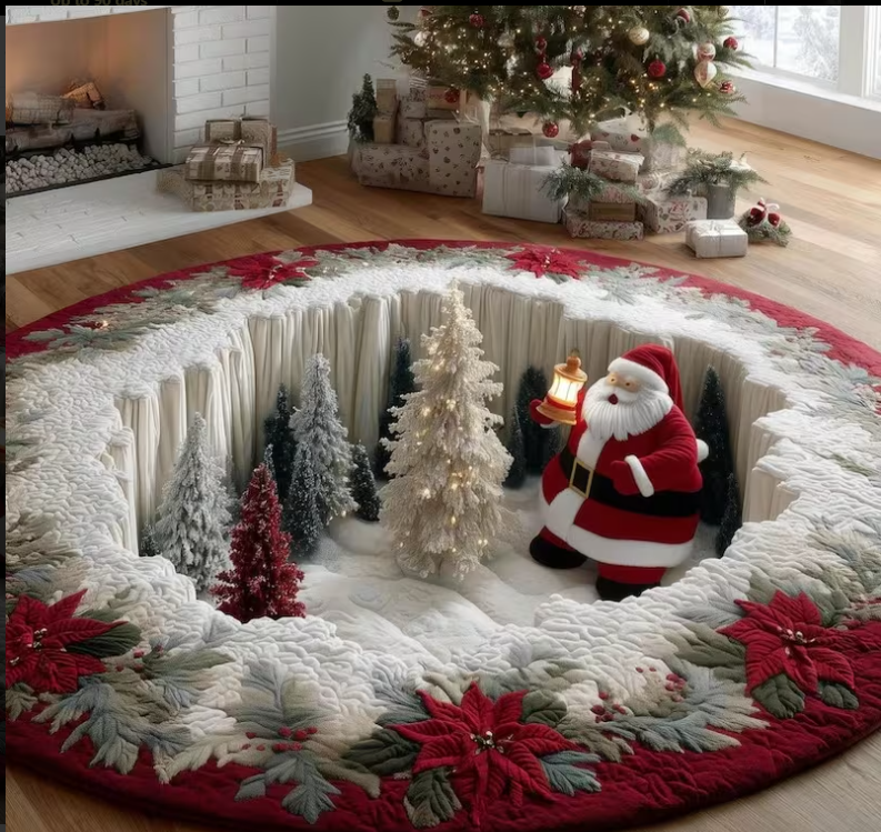 Christmas Round Tree Skirt Rug – 2D Santa Christmas Holiday Decor
