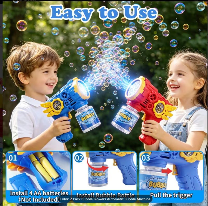 2-Pack Electric Bubble Blasters – Automatic Bubble Maker