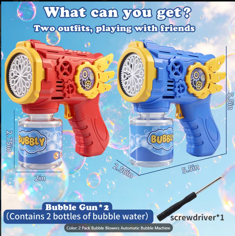 2-Pack Electric Bubble Blasters – Automatic Bubble Maker